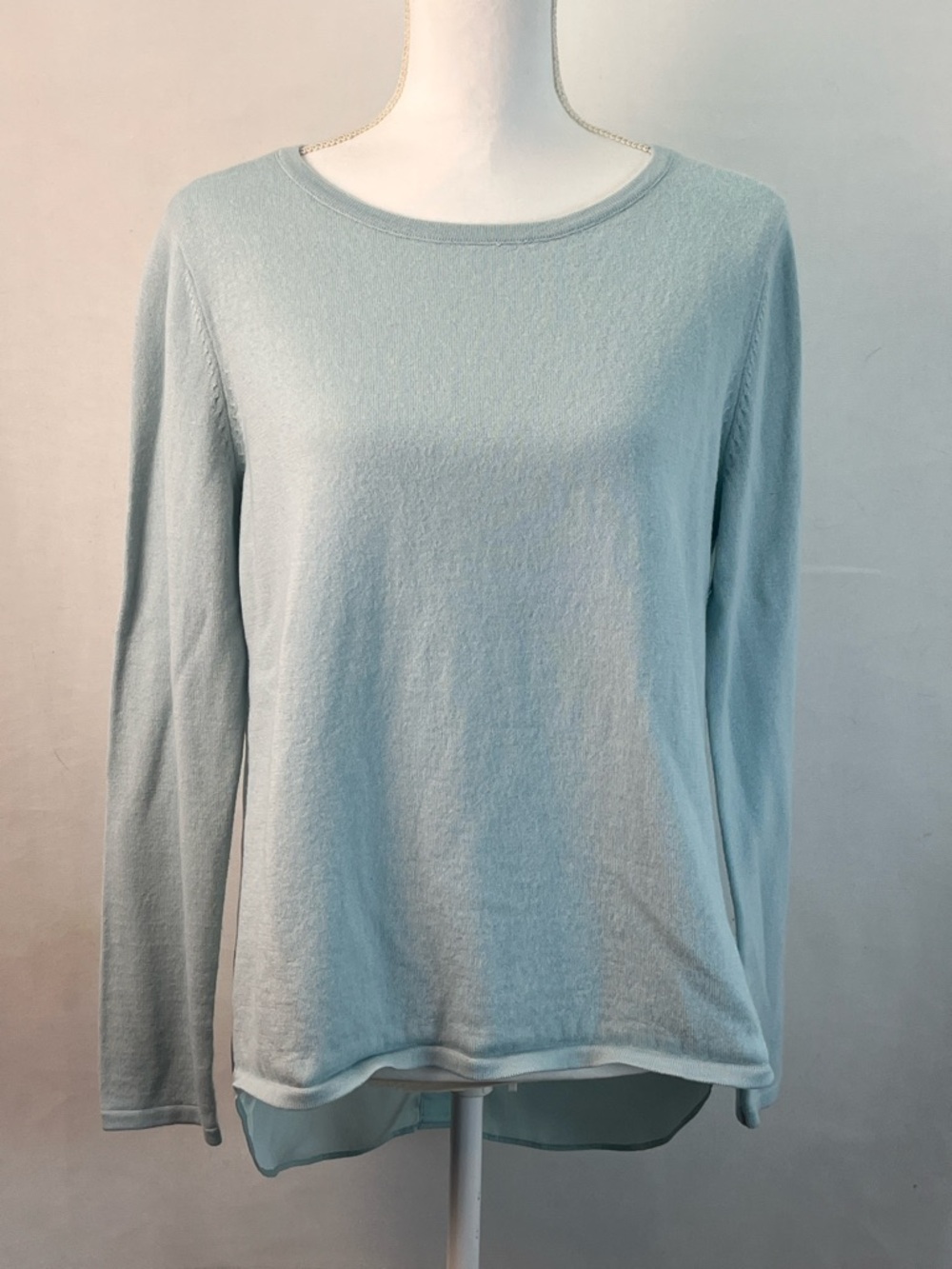 Ann Taylor Mixed Media Merino Wool Blend Sweater Blue Size L EUC